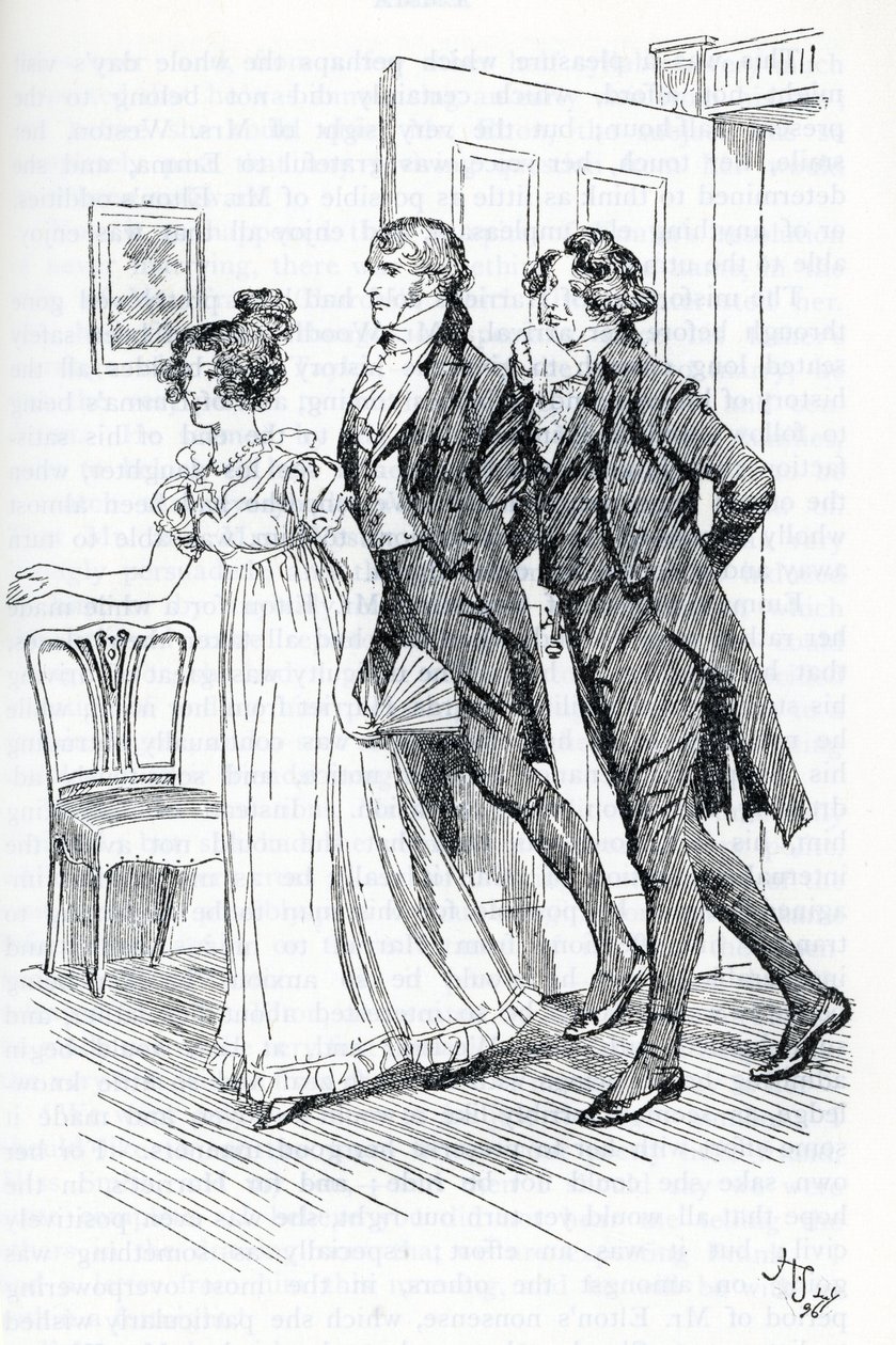 Emma invitando al Sr. Elton a admirar el retrato de Harriett de Hugh Thomson
