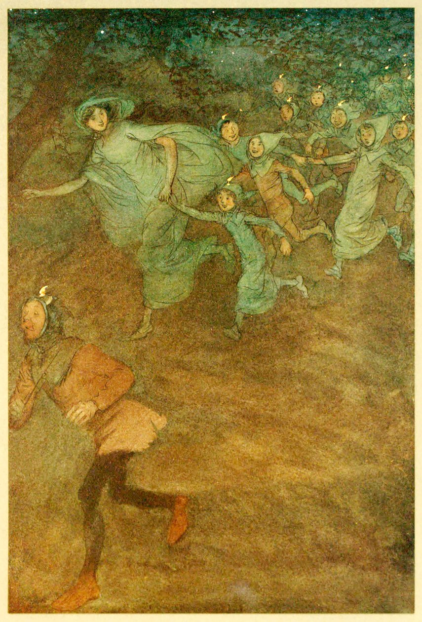 Entra Sir Hugh Evans, Anne Page y otros, de Las alegres comadres de Windsor, 1910 de Hugh Thomson
