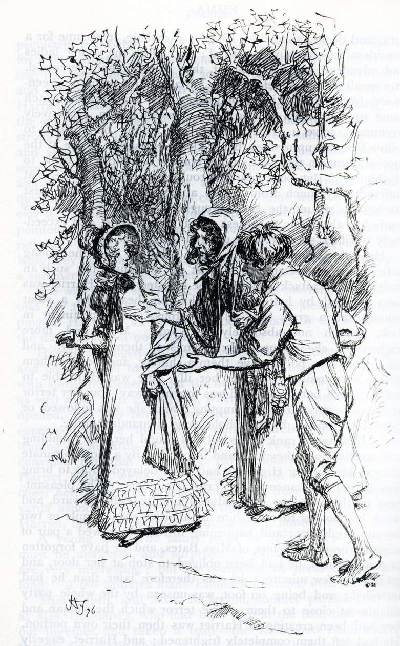 Harriet, atacada por gitanos (ilustración) de Hugh Thomson