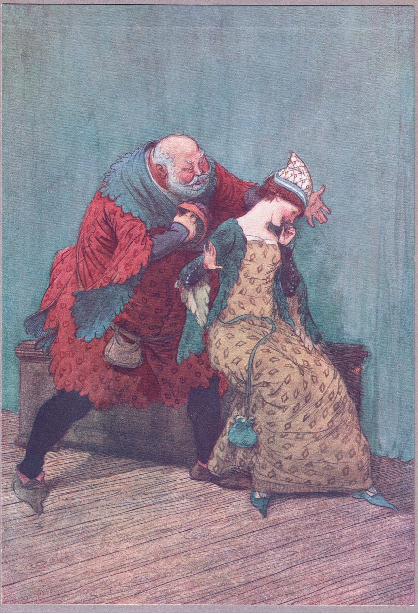 No puedo mentir, y dicen que eres esto y aquello como muchos de estos capullos de espino, ilustración de Las Alegres Comadres de Windsor, 1910 de Hugh Thomson