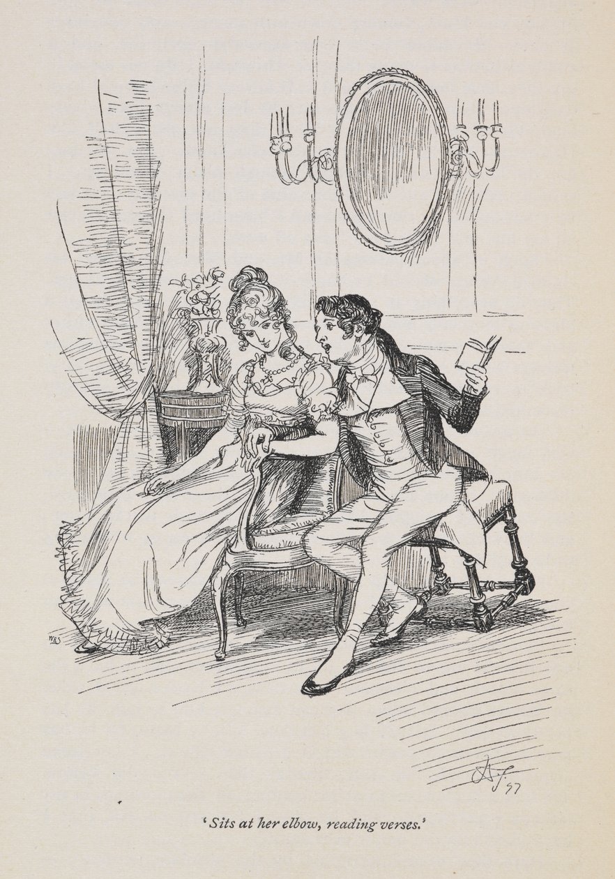 "Se sienta en su codo, leyendo versos", Persuasión de Jane Austen. de Hugh Thomson