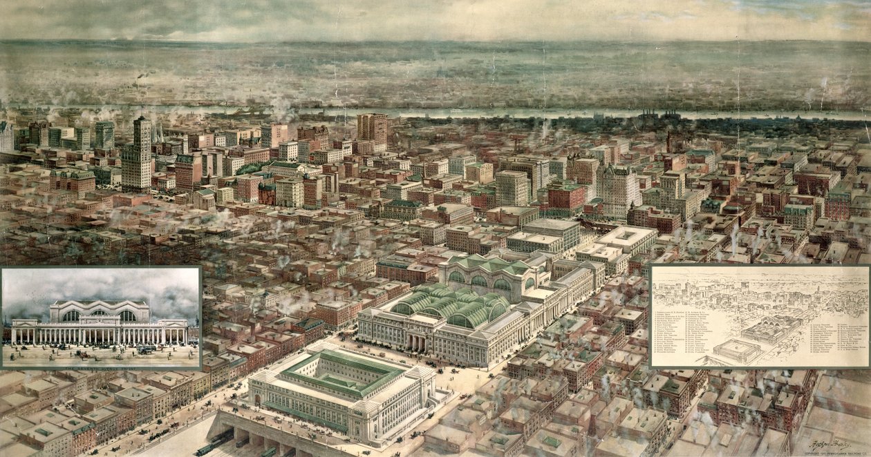 Estación de Pensilvania, 7ª Avenida y 32ª Calle, Ciudad de Nueva York, grabado por Ketterlinus de Hughson Frederick Hawley
