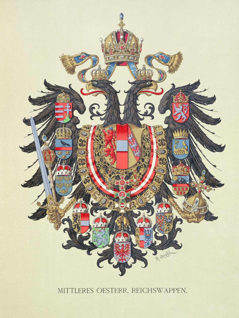 Plato con el escudo de armas del Imperio Austrohúngaro, de 