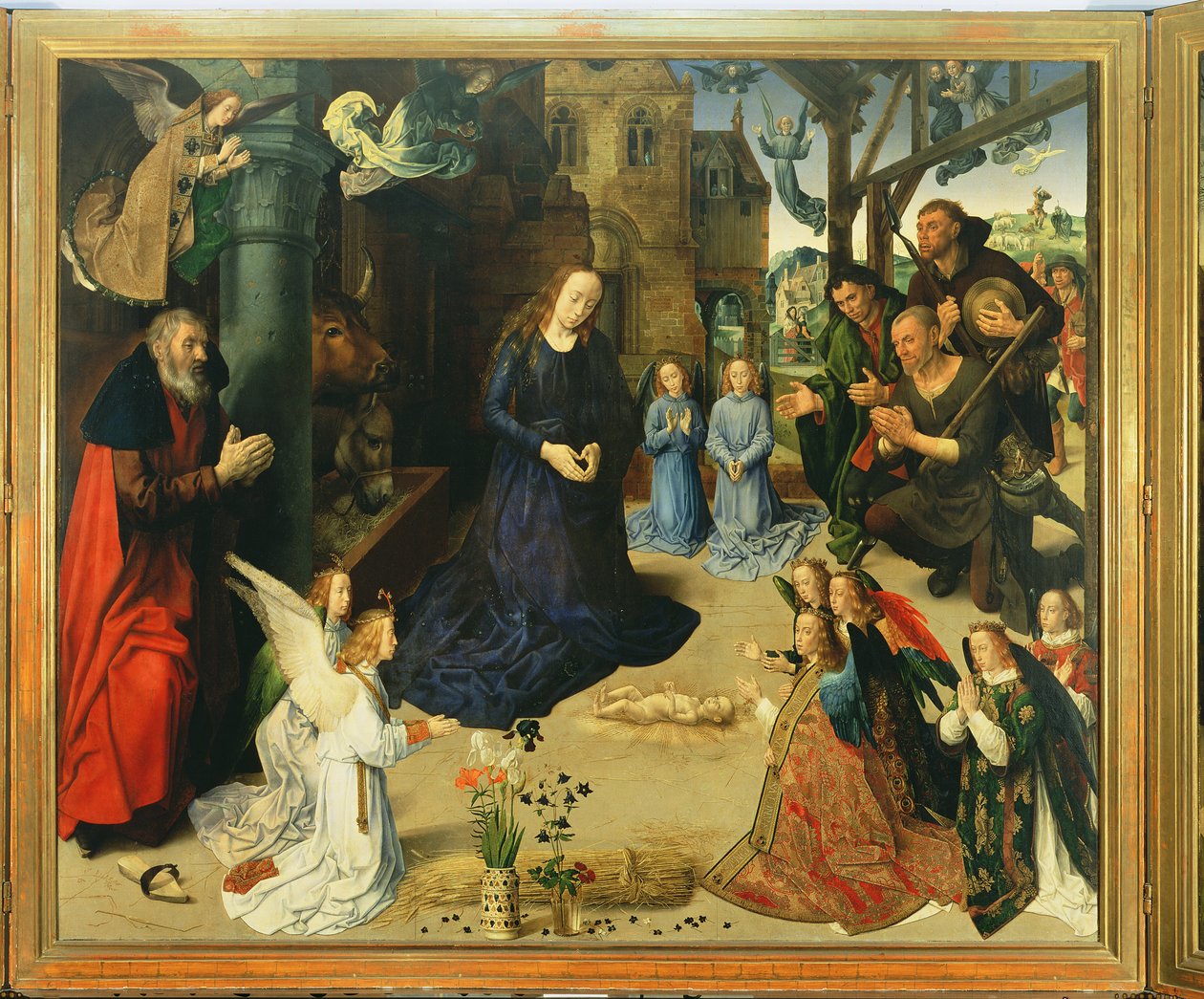 El Niño Jesús Adorado por los Ángeles, panel central del Retablo Portinari, c.1479 de Hugo van der Goes