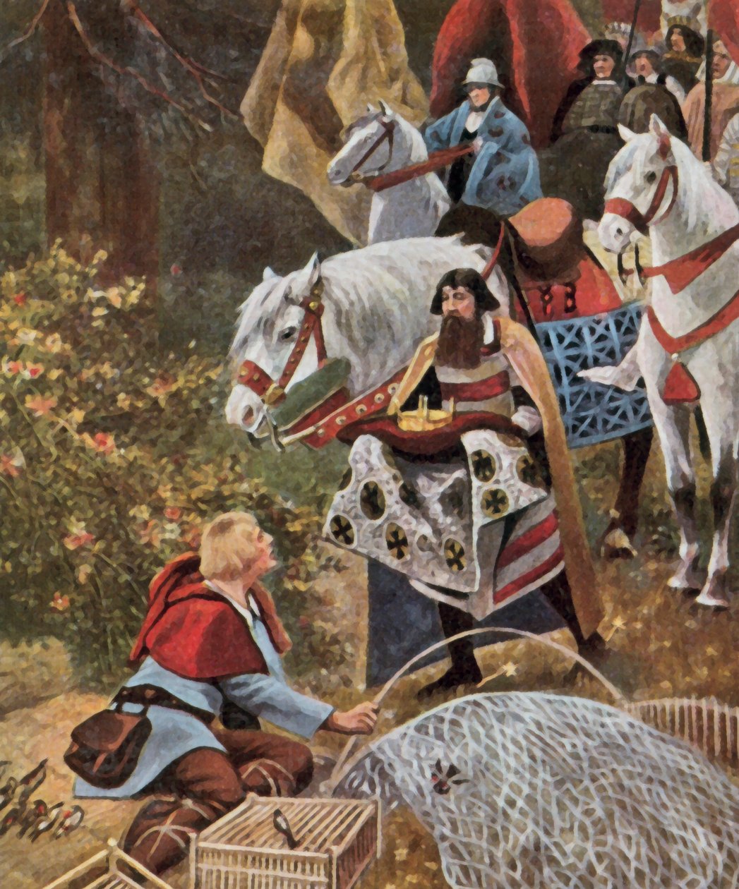 Entrega de la corona real alemana a Enrique el Fowler, 919 (litografía en color realzada) de Hugo (after) Vogel