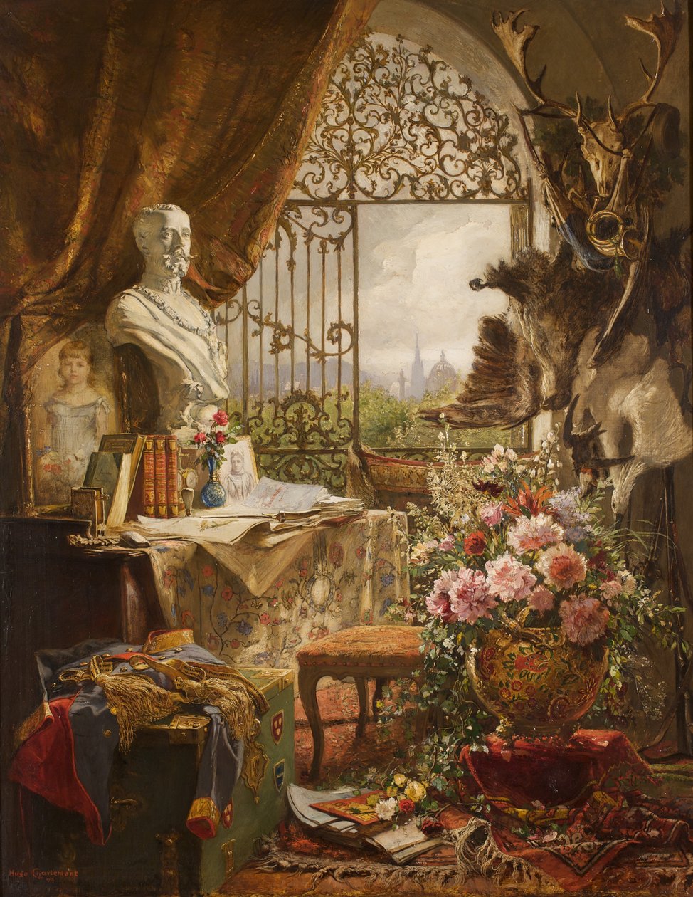 Bodegón con busto del príncipe heredero Rudolf de Hugo Charlemont