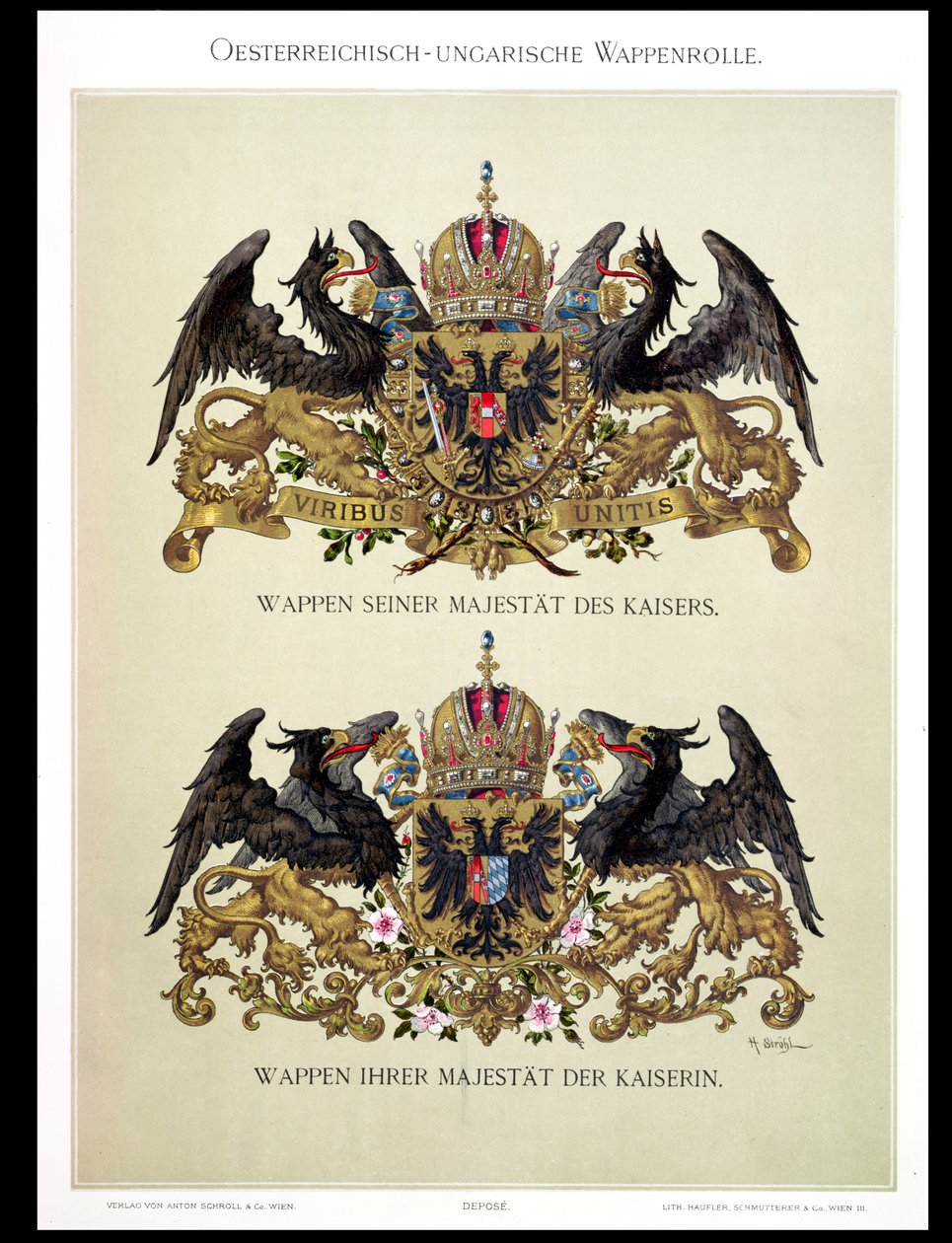 Plato con los escudos de armas del Emperador Francisco José I (1830-1916) y la Emperatriz Isabel de Baviera (1837-98) de 