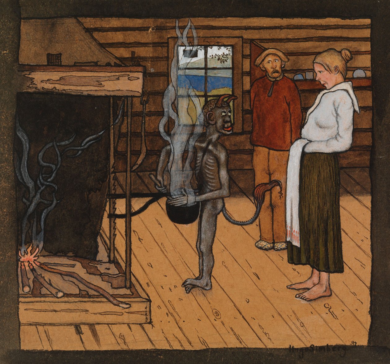 El pobre diablo junto al fuego; El diablo junto a la olla de Hugo Simberg