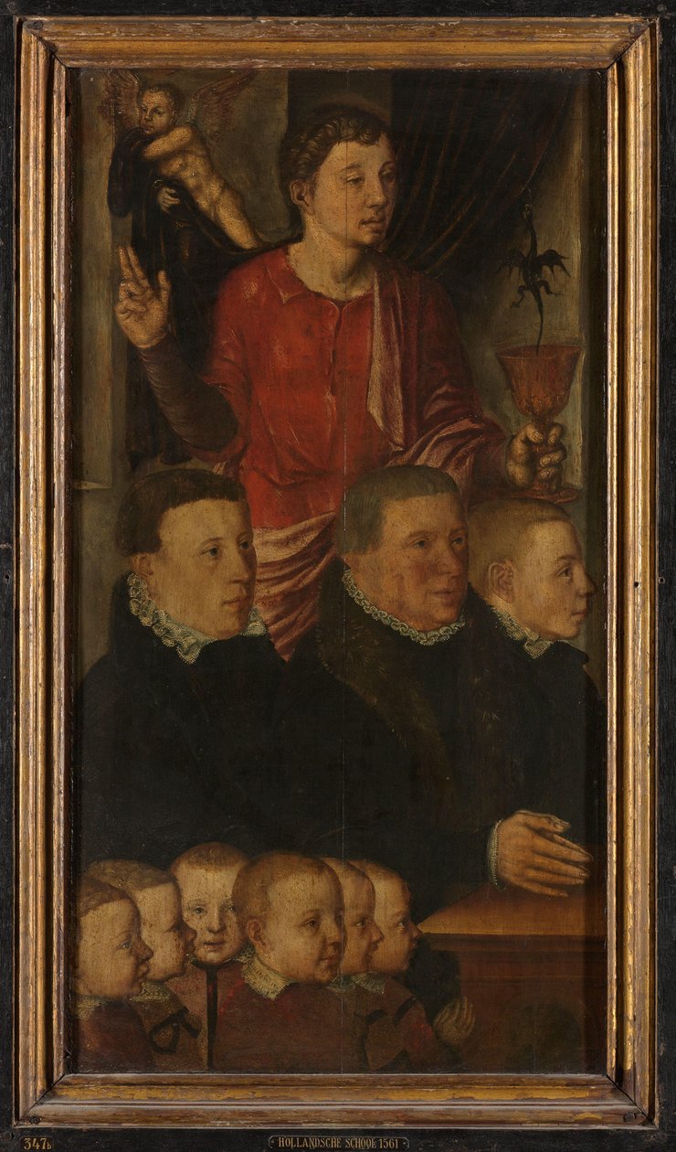 Ala izquierda de un Tríptico Conmemorativo, antiguamente llamado Tríptico Conmemorativo Gertz, con nueve retratos de donantes masculinos con San Juan Evangelista (interior), y San Pedro (exterior) de Hugo van der Goes (copy after)