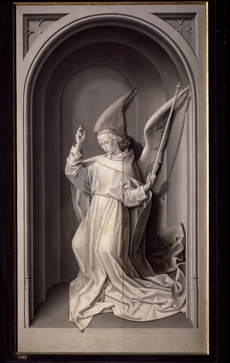 Ángel de la Anunciación, panel exterior del tríptico Portinari de Hugo van der Goes