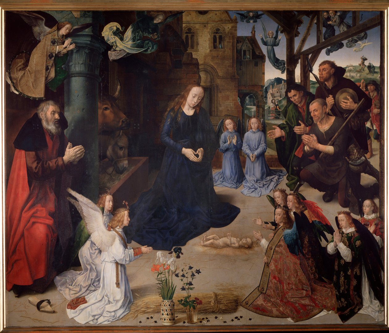Retablo Portinari: La adoración de los pastores. Panel central de Hugo van der Goes