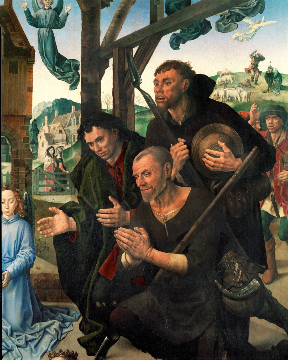 Tres pastores (temple sobre madera) de Hugo van der Goes