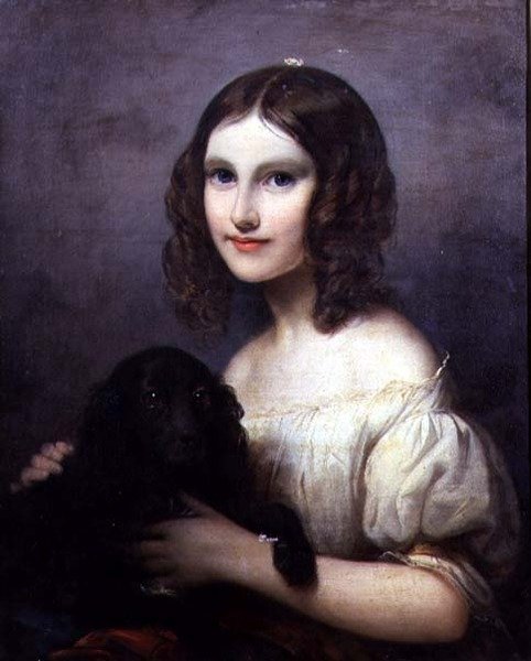 Retrato de una niña con su perro de Hugues Merle