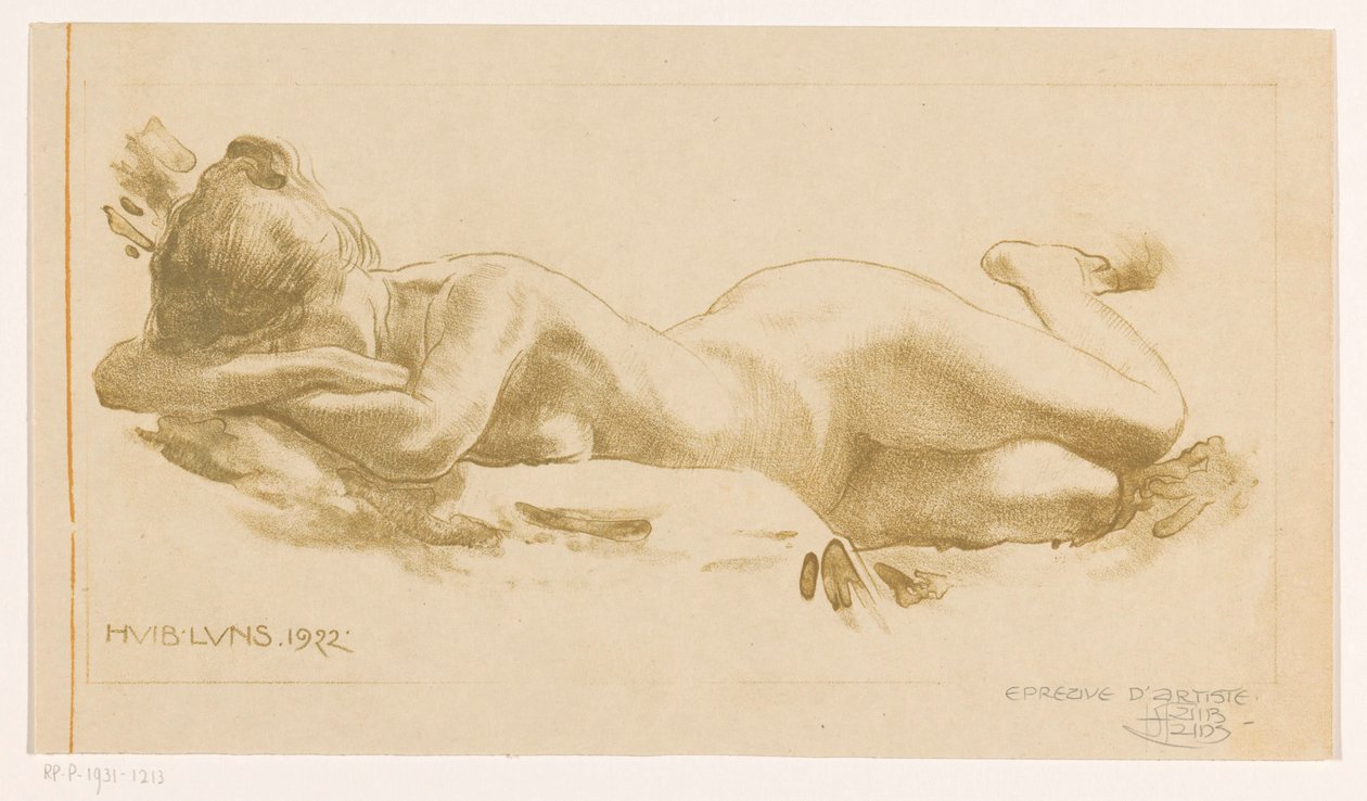 Mujer desnuda encorvada de Huib Luns (signed by artist)