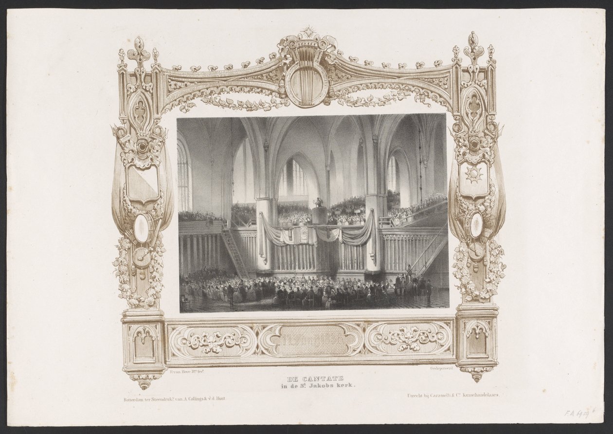 Procesión con una imprenta, 1836 La Cantata en la Iglesia de St. Jakob / 17 de junio de 1836 (título sobre objeto) Placas de la celebración del segundo centenario de la Utrechtsche Hogeschool, 1836 (título de la serie) de Huib van Hove Bz