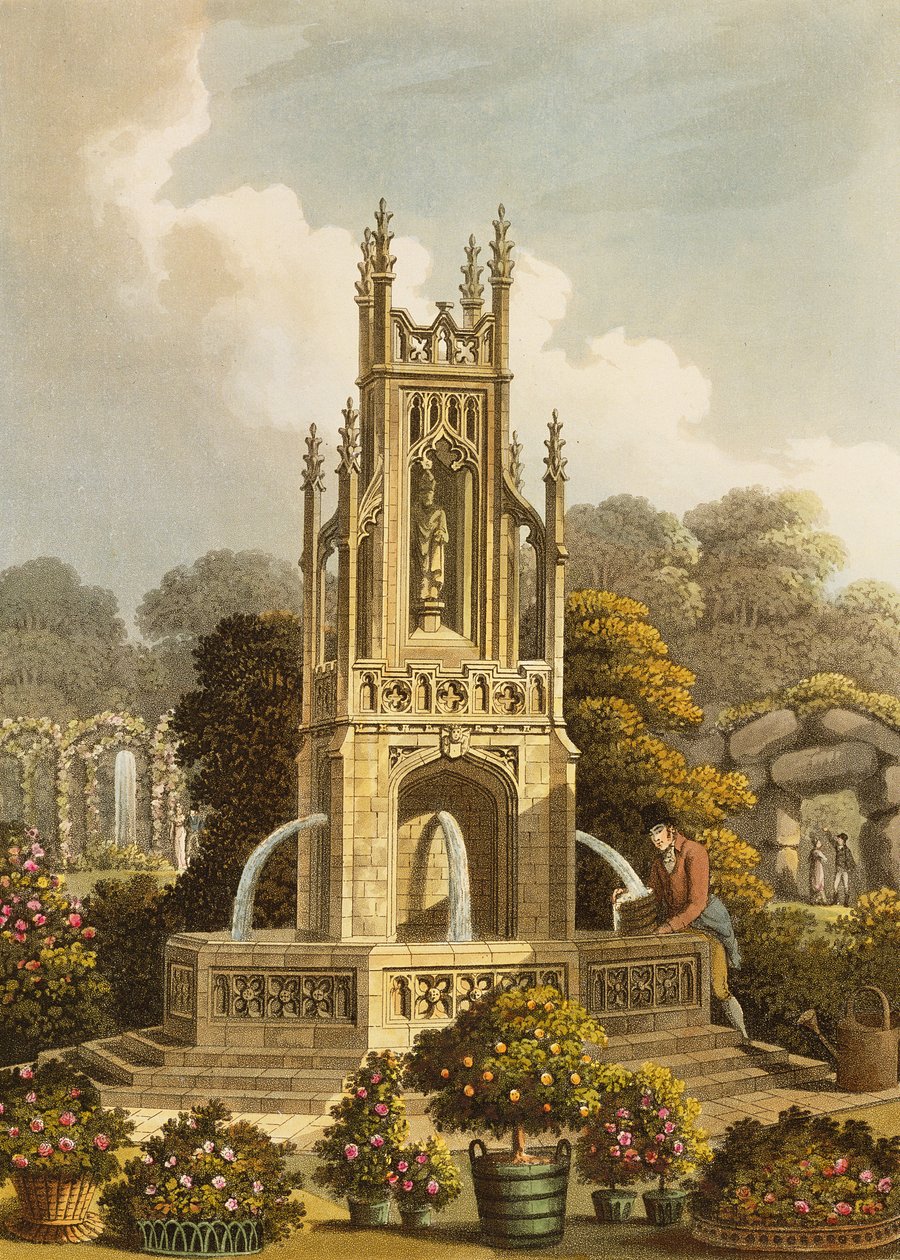 Diseño para un conducto, propuesto en Ashridge, con vista distante del Rosario y el Jardín del Monje, de 