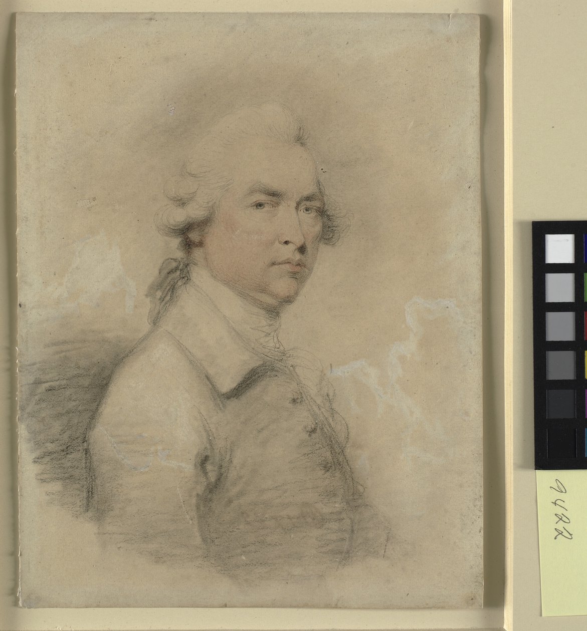 Retrato de cabeza y hombros de un hombre girado a la derecha de Humphry