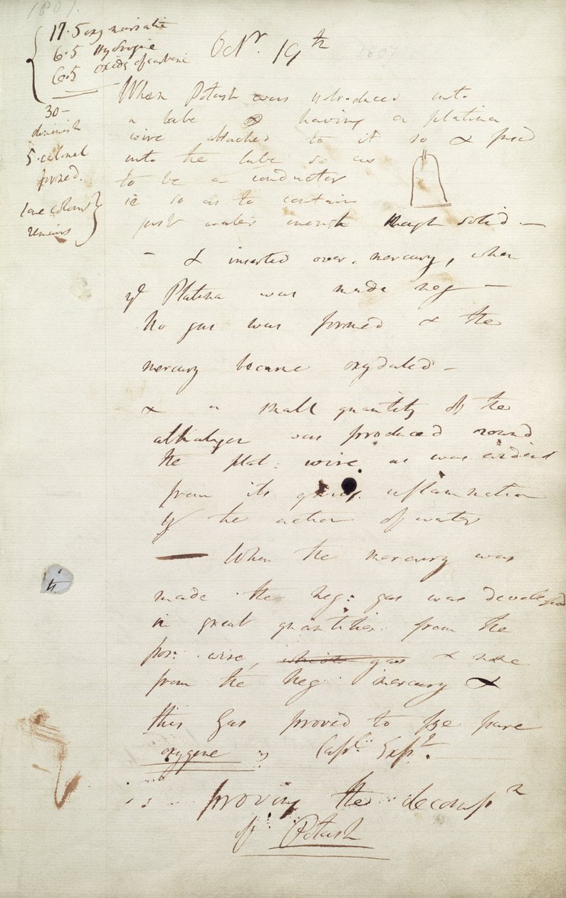 Potasio: notas del experimento de Sir Humphrey Davy que llevó al descubrimiento del potasio, 1807 de Humphry Davy