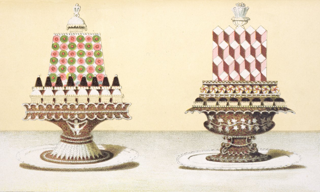 Diseño para la presentación de postres, ilustración de un libro de cocina húngaro sobre cocina francesa, c.1880 de Hungarian School