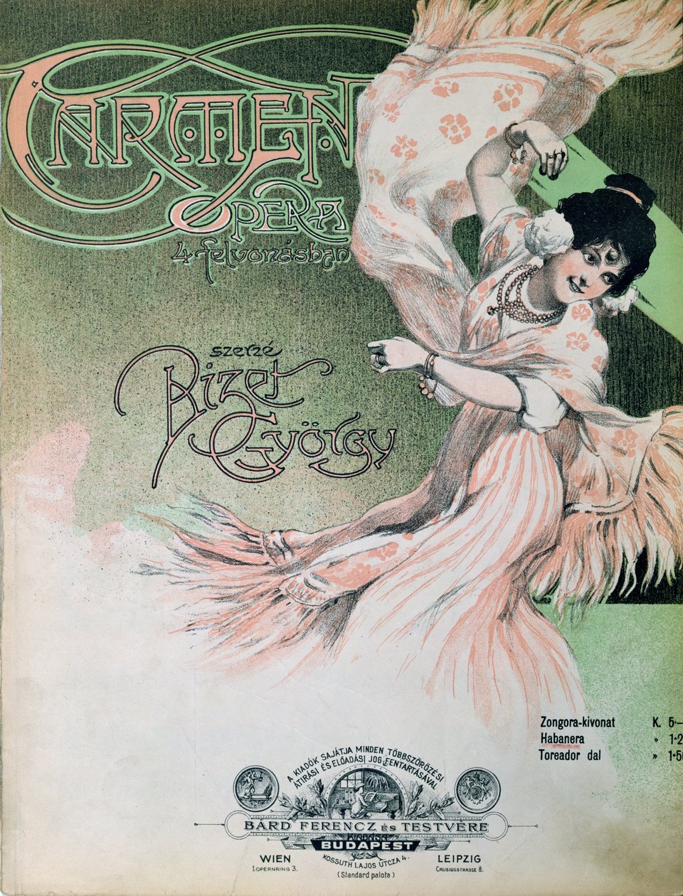 Portada de la partitura "Carmen", c. 1900 (ilustración) de Hungarian School