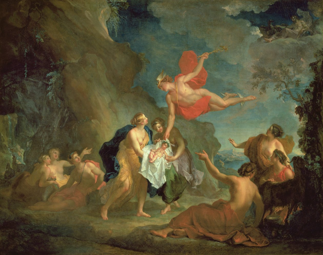 El infante Baco entregado por Mercurio a las ninfas en la isla de Naxos de Hyacinthe Collin de Vermont