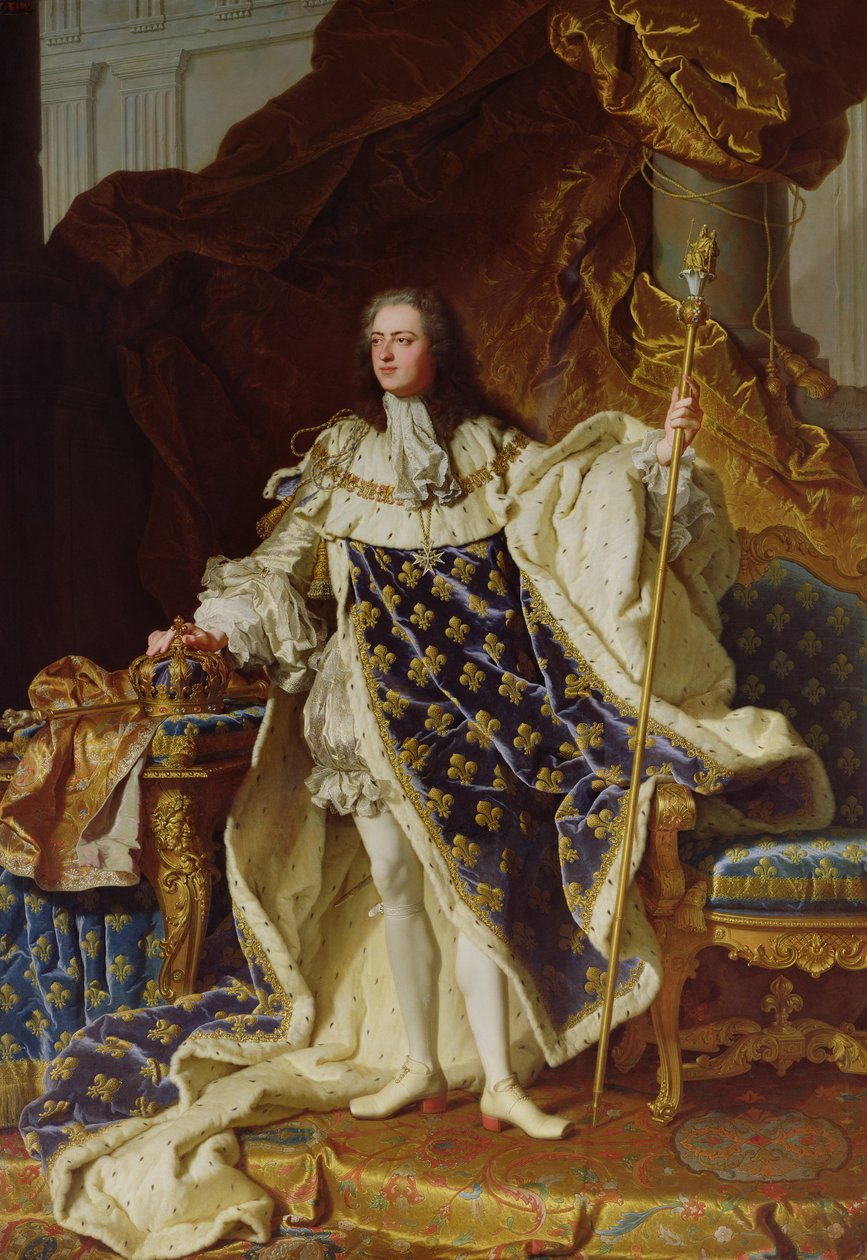 Retrato de Luis XV (1715-74) en sus ropas de coronación, 1730 de Hyacinthe Francois Rigaud
