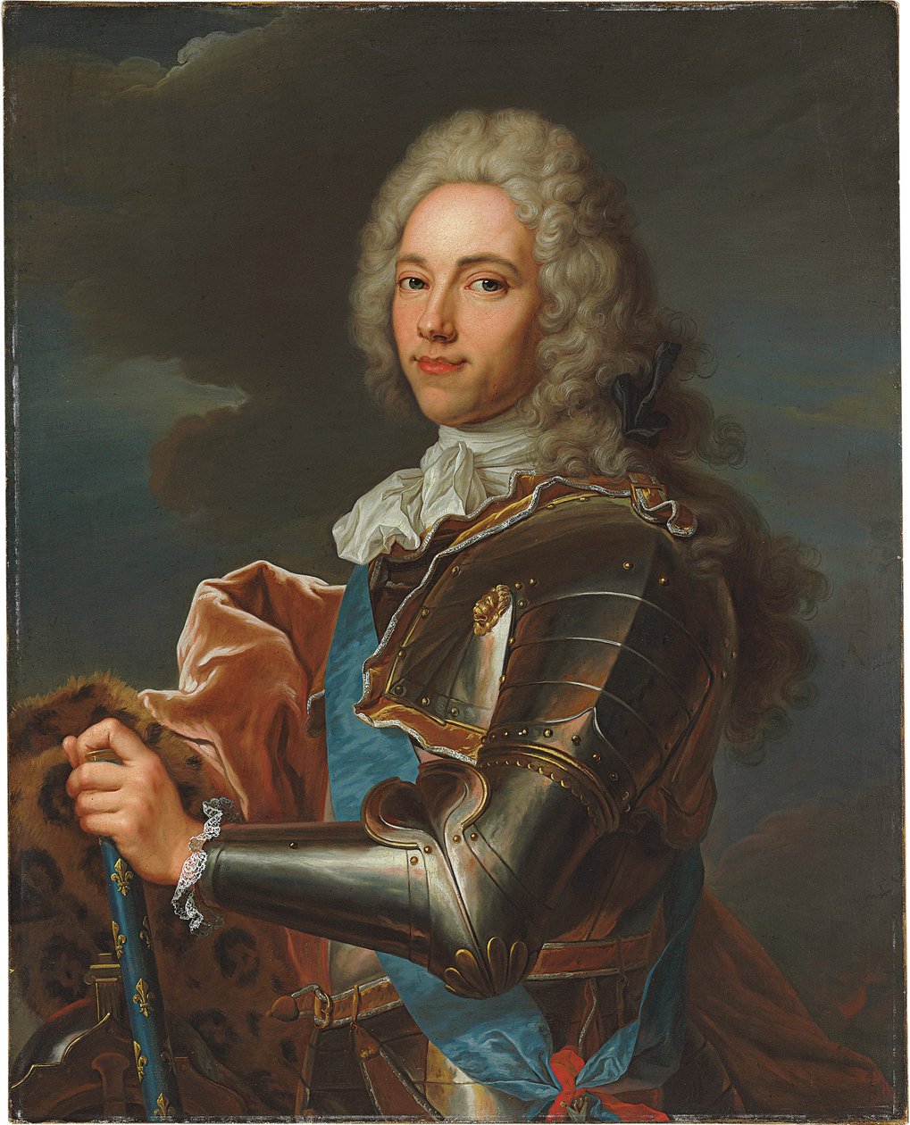 Retrato del Duque de Broglie, con banda de la Orden del Espíritu Santo, con bastón de Mariscal de Francia de Hyacinthe Francois Rigaud