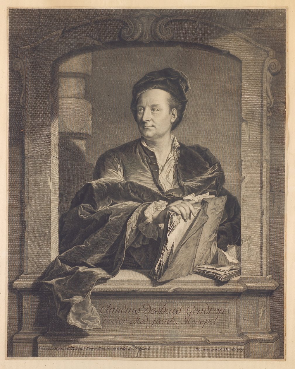 Doctor Claude Deshais Gendron, grabado por J. Daulle, c.1737 de Hyacinthe Francois Rigaud