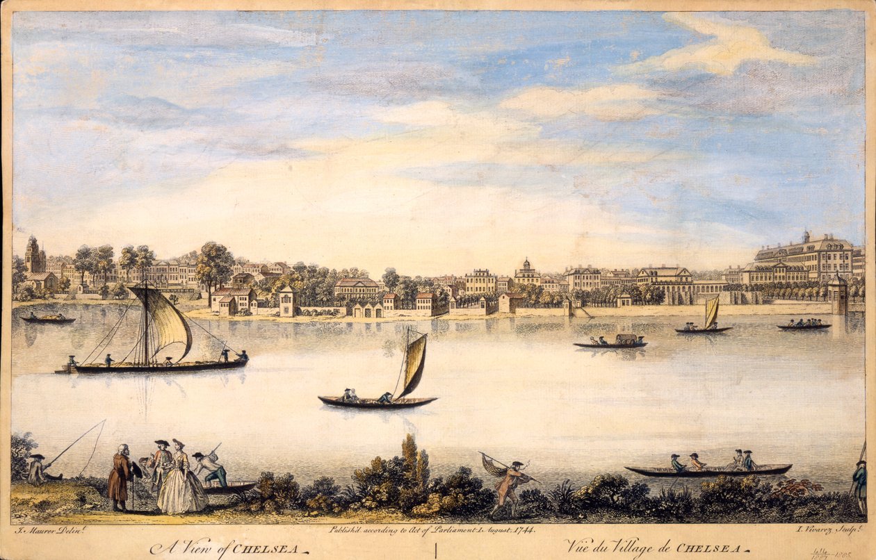 Una Vista de Chelsea, grabado por I. Vivarez, c.1744 de I. Maurer