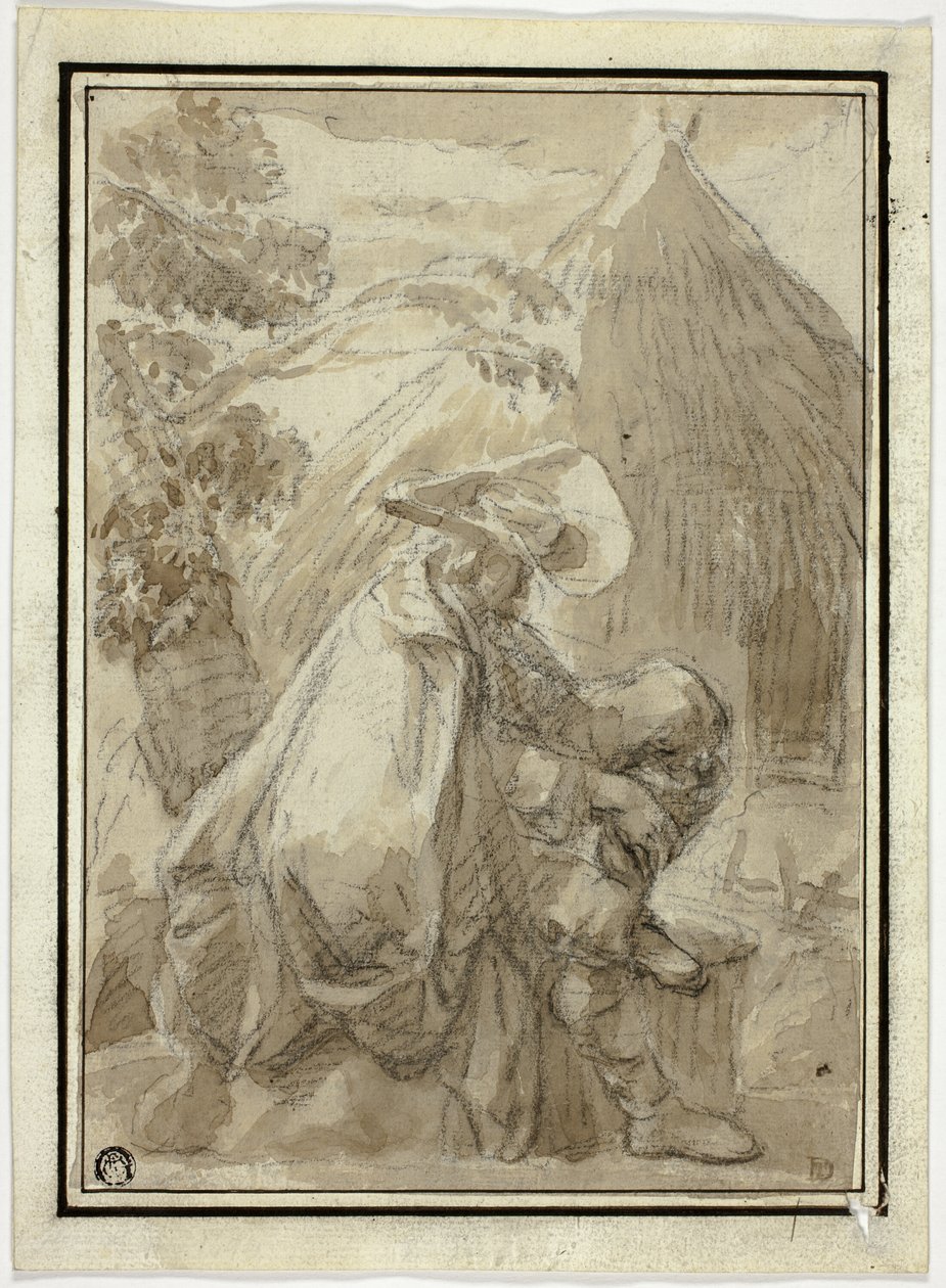 Hombre sentado con manto de Thatched Hut de III Follower of Herman Saftleven