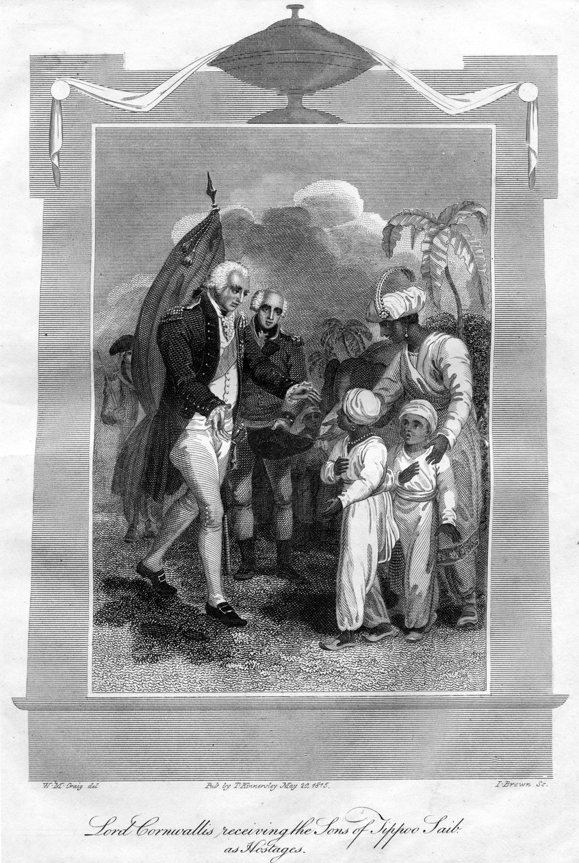 Lord Cornwallis recibiendo a los hijos de Tippoo Saib como rehenes de I. Brown