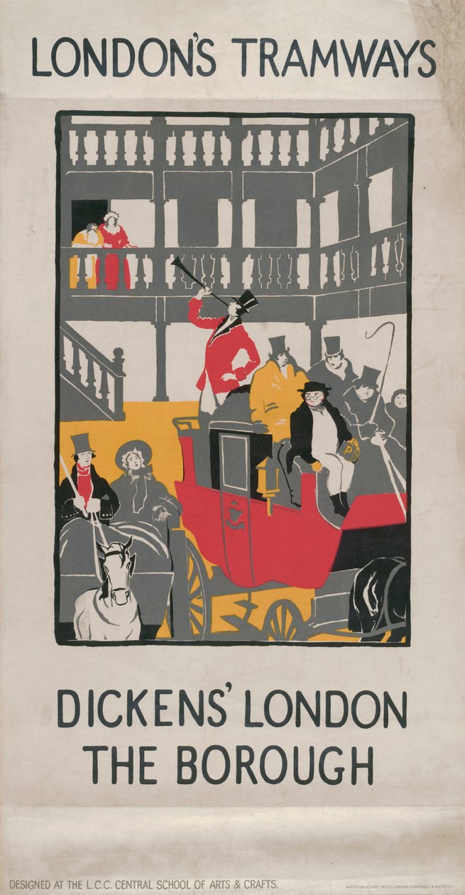 El Londres de Dickens - El Borough, cartel de los tranvías del Consejo del Condado de Londres LCC, 1923 de I Jephson