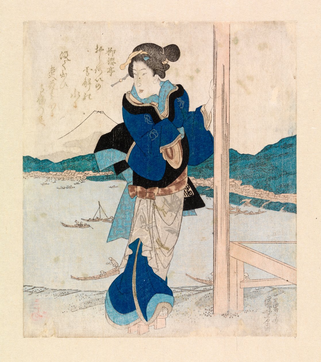 Geisha en el balcón de un pabellón de cerezos, c.1830 (xilografía en color) de Ichiyusai Kuniyoshi