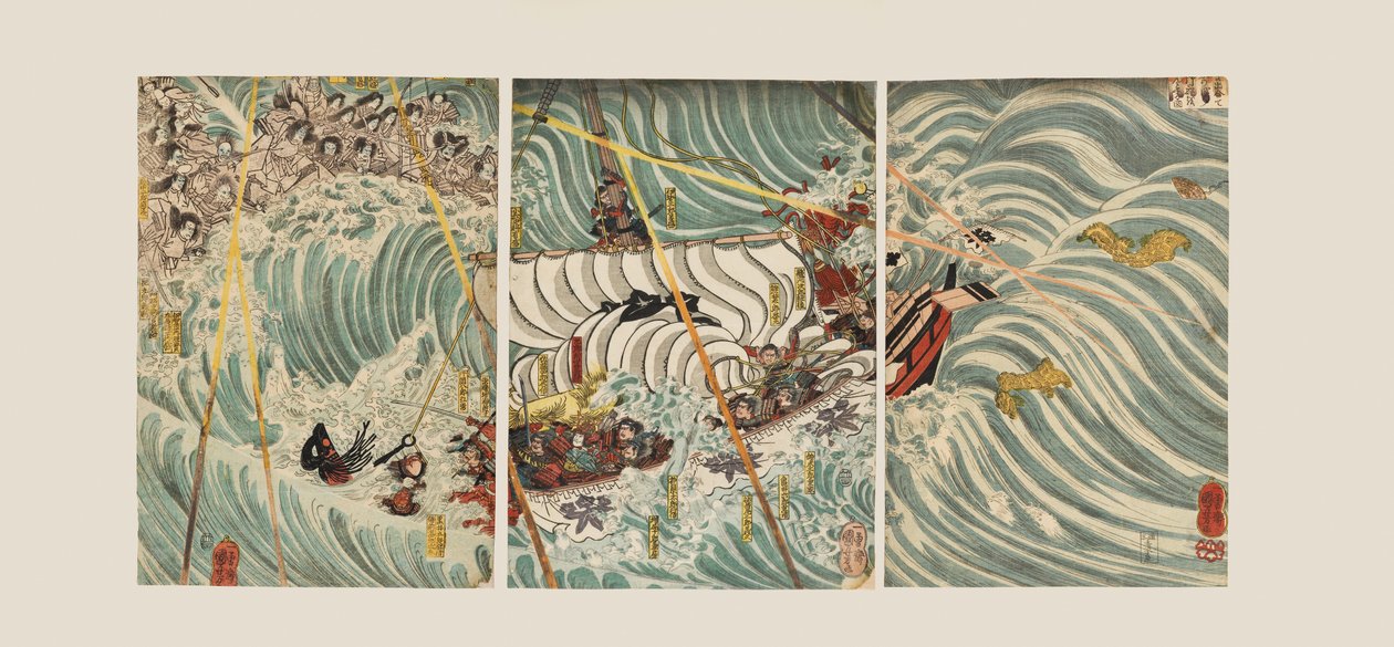Los fantasmas de Taira atacan el barco de Yoshitsune de Ichiyusai Kuniyoshi