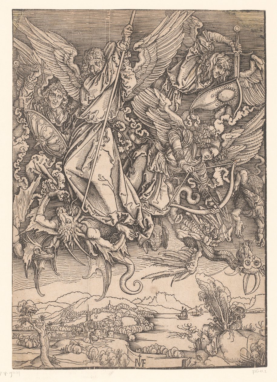 Los arcángeles luchan contra los dragones
Copias del Apocalipsis de Durero (título de la serie) de Ieronimus Greff von Frankfurt