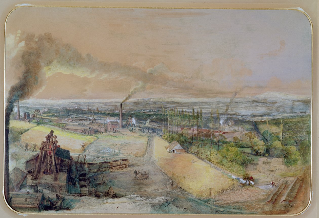 Paisaje industrial en el campo de carbón de Blanzy, Saone-et-Loire, c.1860 de Ignace Francois Bonhomme