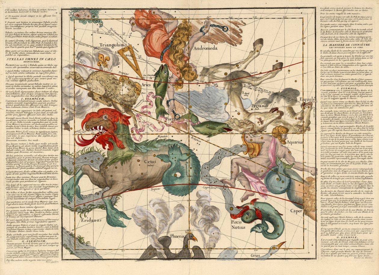 Equinoccio de primavera, Placa 2 de Globi coelestis in tabulas planas redacti descriptio, pub. 1674 de Ignace Gaston Pardies