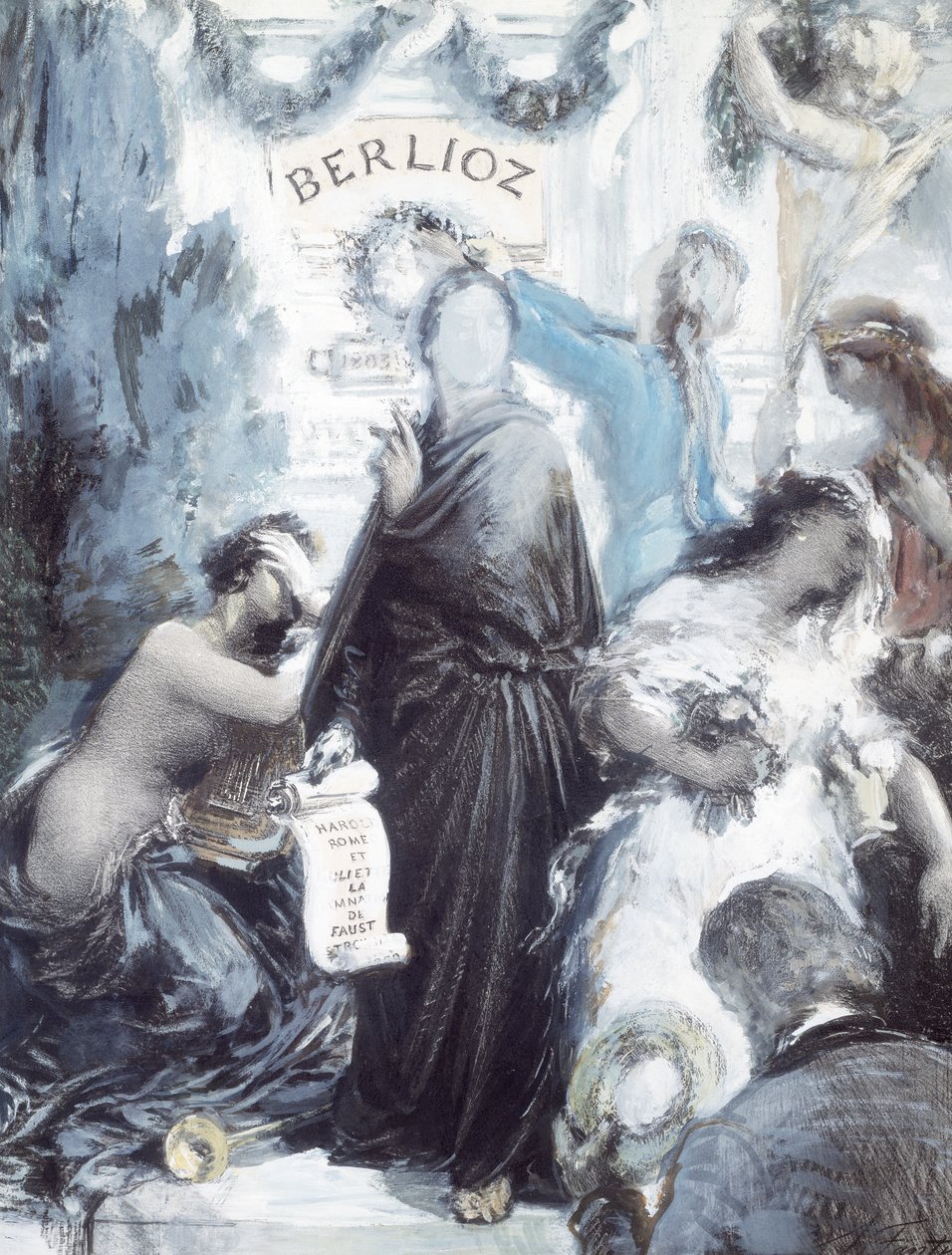 Litografía en acuarela conmemorando el centenario del nacimiento de Hector Berlioz de Ignace Henri Jean Fantin Latour