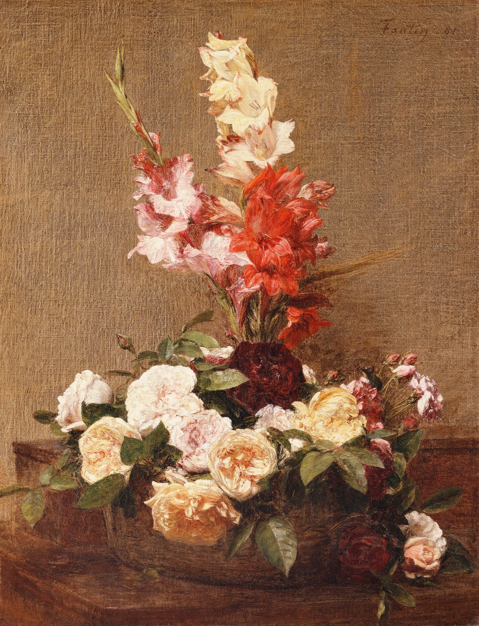 Gladiolos y rosas de Ignace Henri Jean Fantin Latour