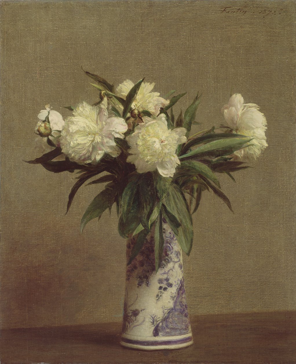 Peonías en un jarrón azul y blanco de Ignace Henri Jean Fantin Latour