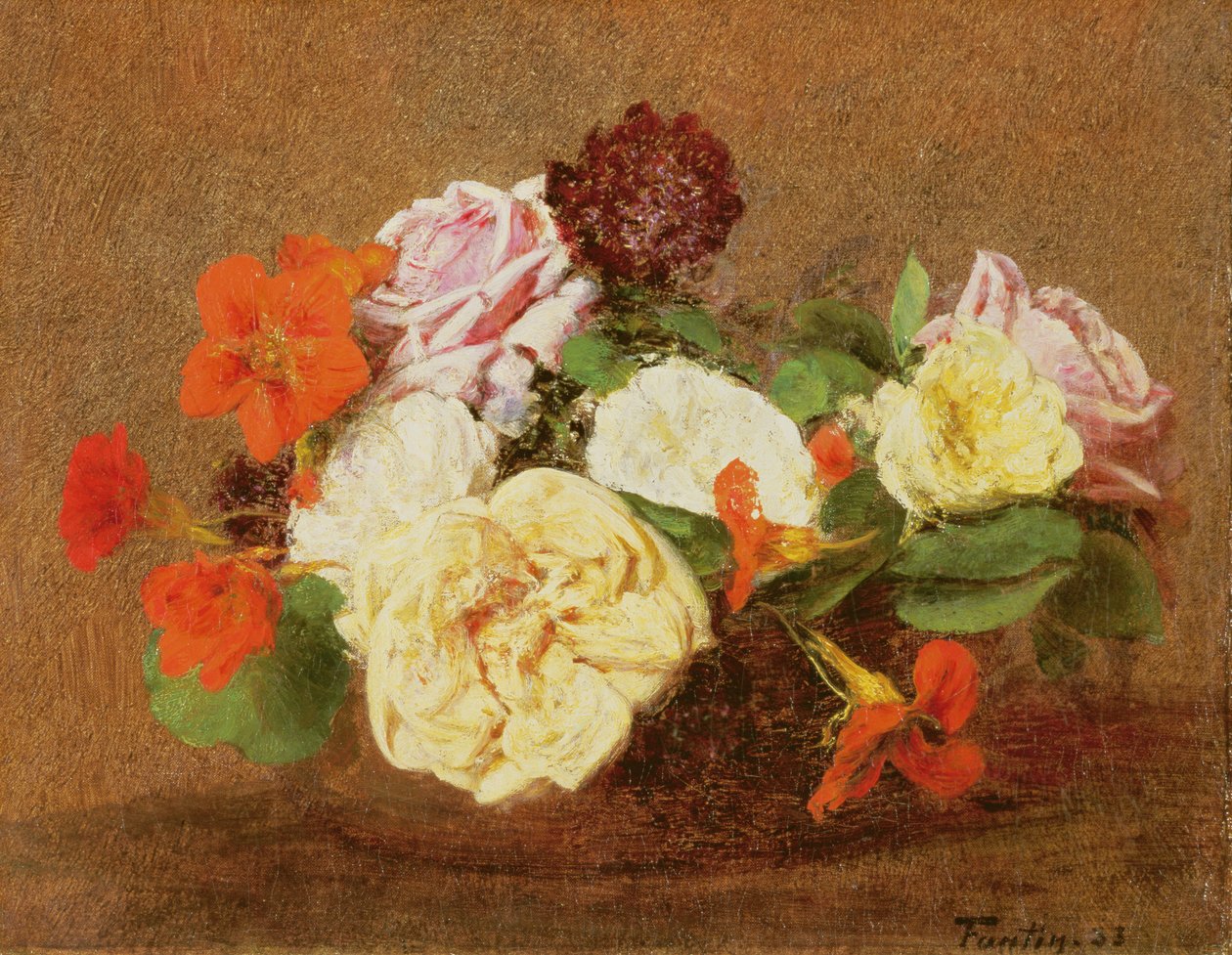 Rosas y Capuchinas en un Jarrón, 1883 de Ignace Henri Jean Fantin Latour