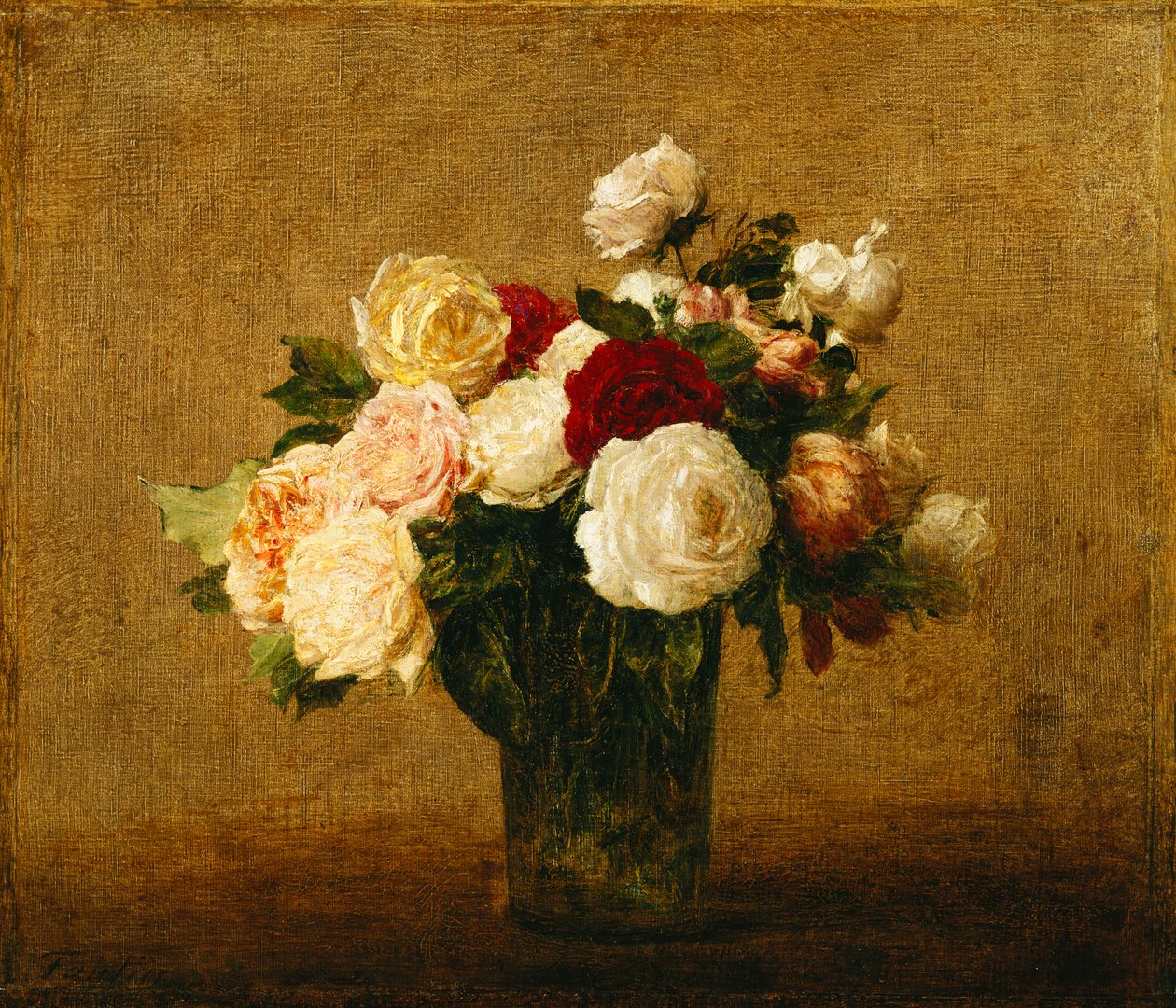 Rosas en un jarrón de vidrio de Ignace Henri Jean Fantin Latour
