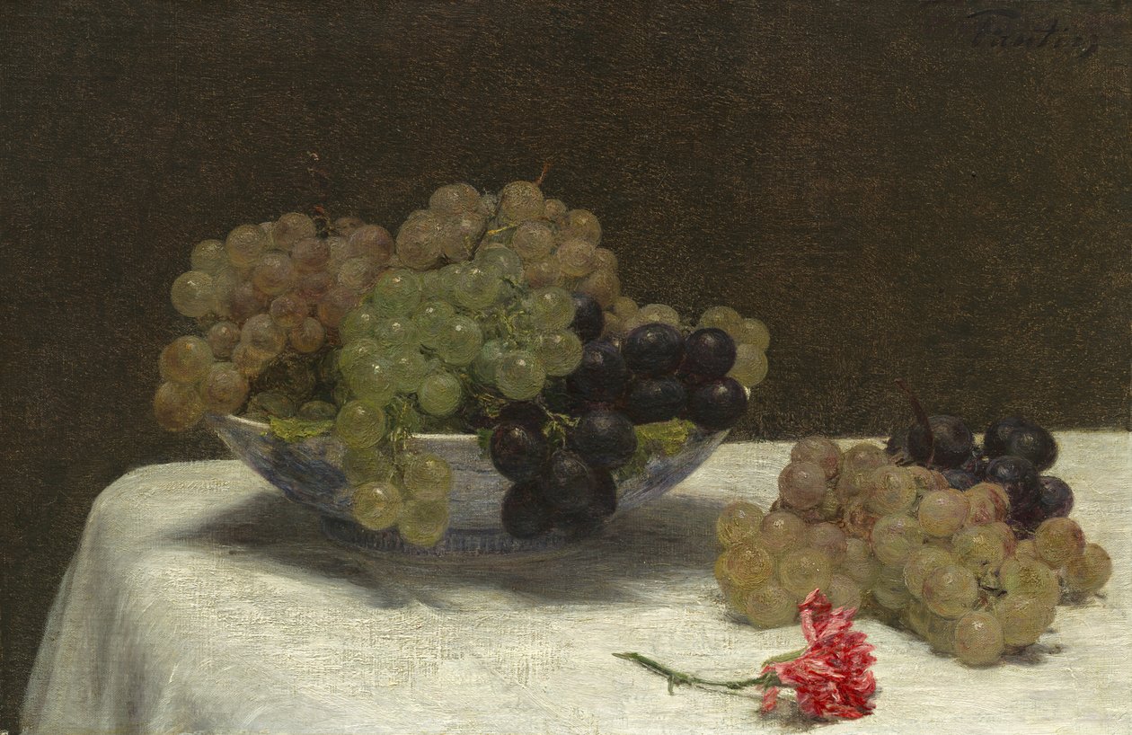 Naturaleza muerta con uvas y un clavel, c.1880 de Ignace Henri Jean Fantin Latour