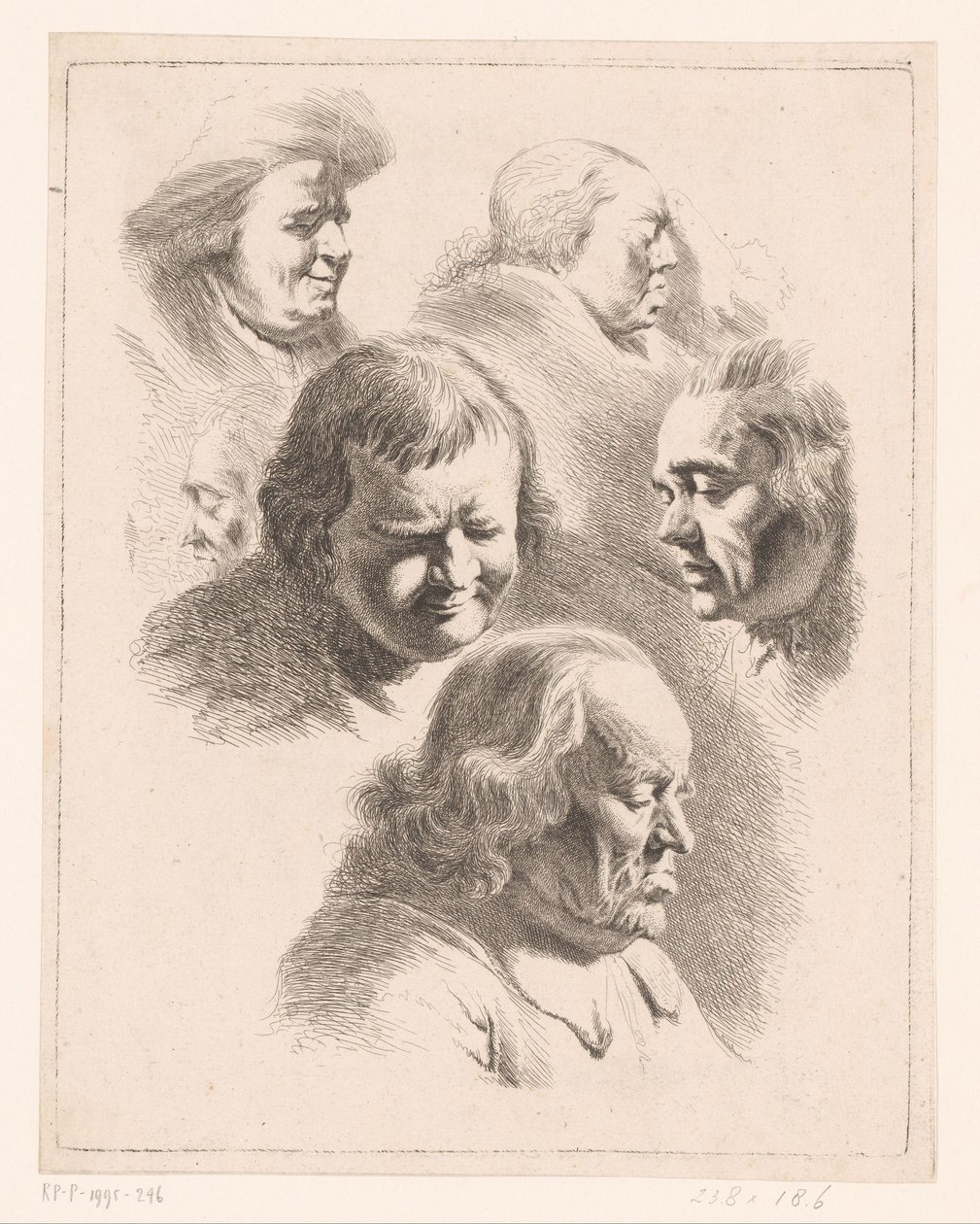 Composición con seis cabezas de hombres y mujeres con los ojos cerrados. de Ignace Joseph de Claussin (attributed to)