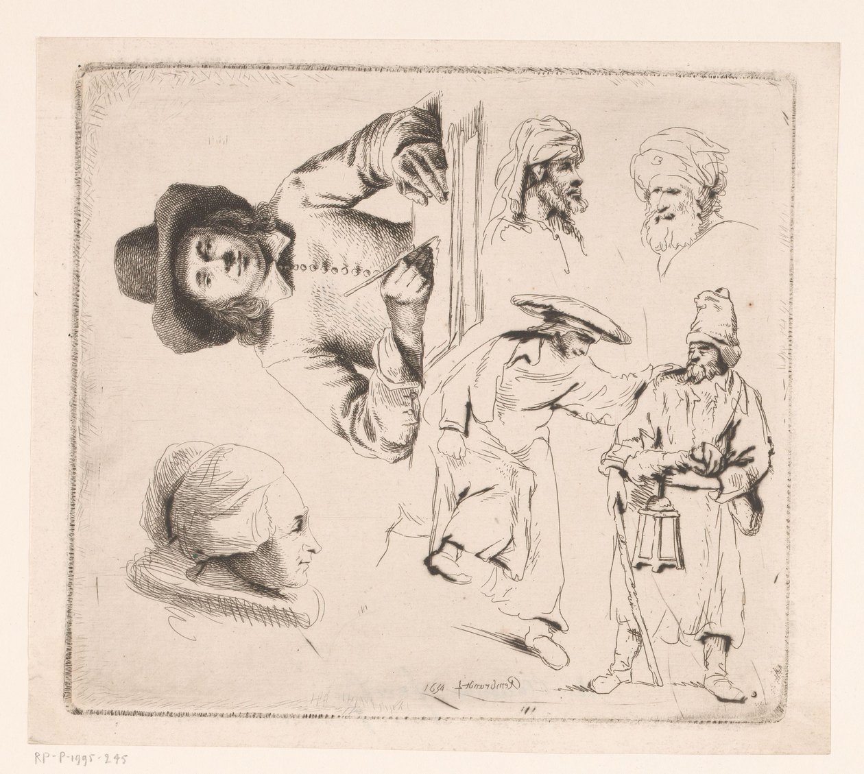 Composición con un hombre que escribe, una cabeza de mujer y cuatro figuras masculinas de Ignace Joseph de Claussin