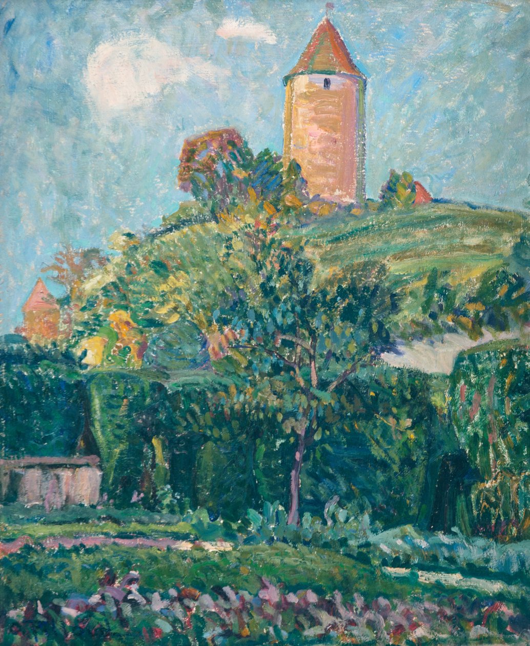 Vista de Romont (óleo sobre cartón) de Ignace Nazaire Oswald Pilloud