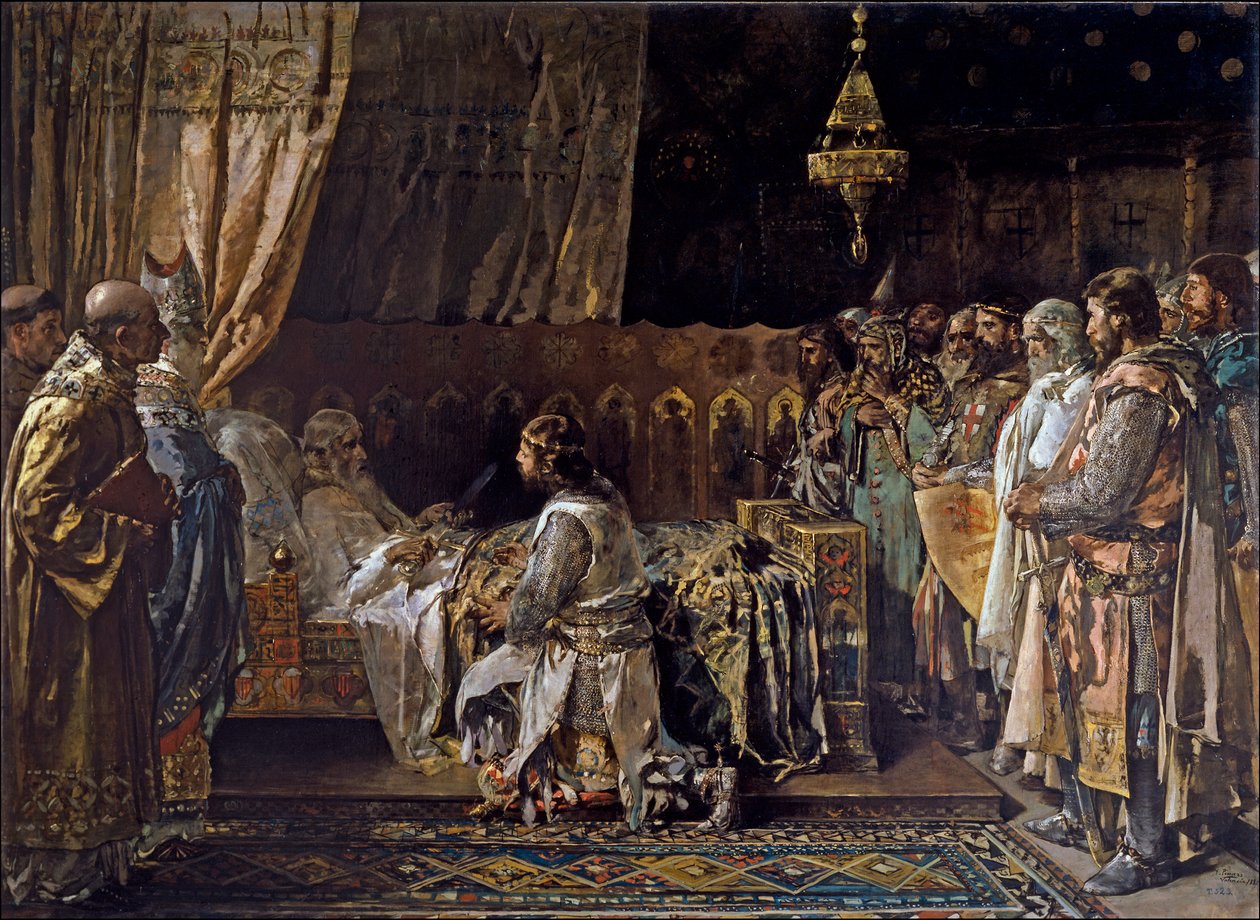 Jacques I de Aragón, el Conquistador, entrega su espada a su hijo Pedro III de Aragón, el Grande por Ignacio Pinazo Camarlench de Ignacio Pinazo Camarlech