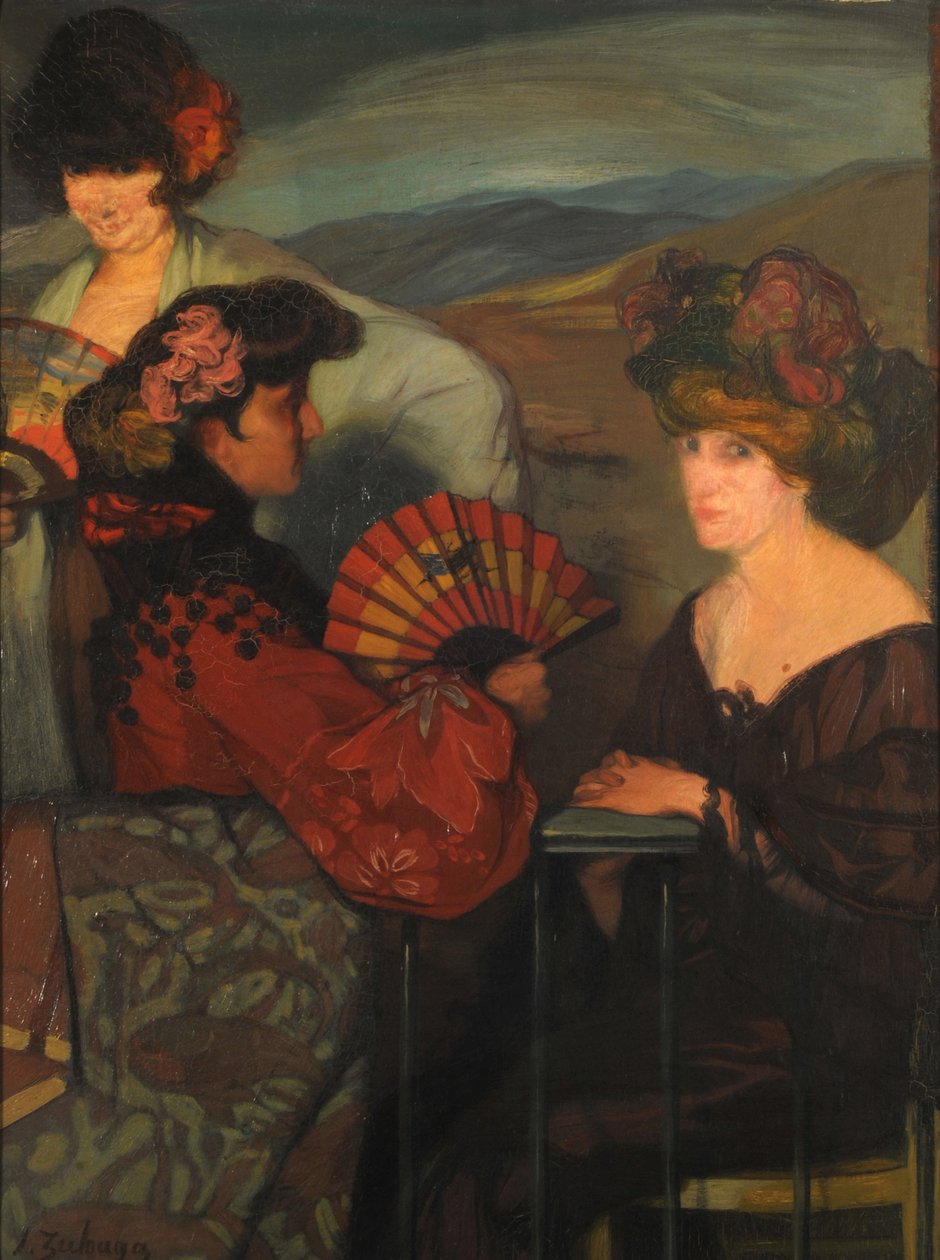 Mujeres españolas y una mujer inglesa en el balcón, 1900s de Ignacio Zuloaga y Zabaleto