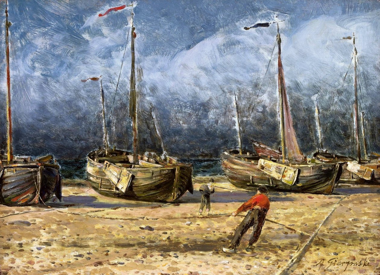 Barcos de pesca en la orilla de Ignacy Aleksander Gierymski