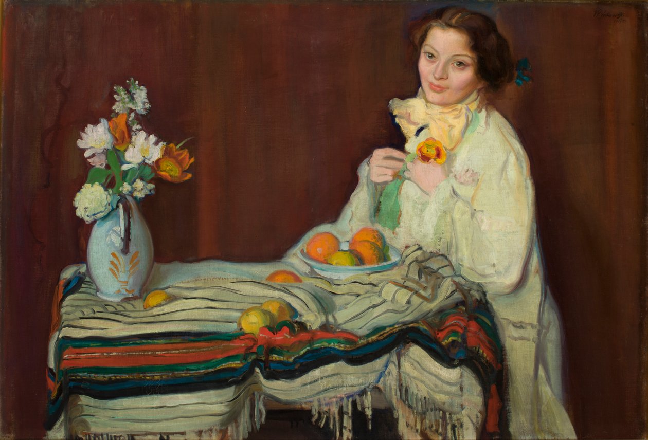 Retrato de la esposa del artista en la mesa de Ignacy Pienkowski